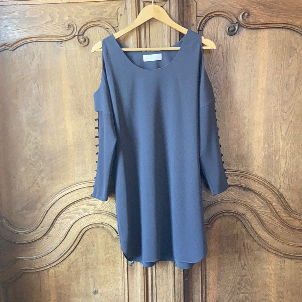 Amanda Uprichard Grey Cold Shoulder Long Sleeve Dress